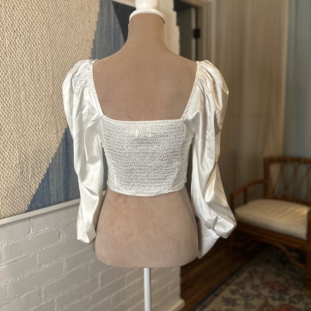 Shareen Collections Australia White Satin Balloon Sleeve Romantic Blouse - Picture 9 of 10